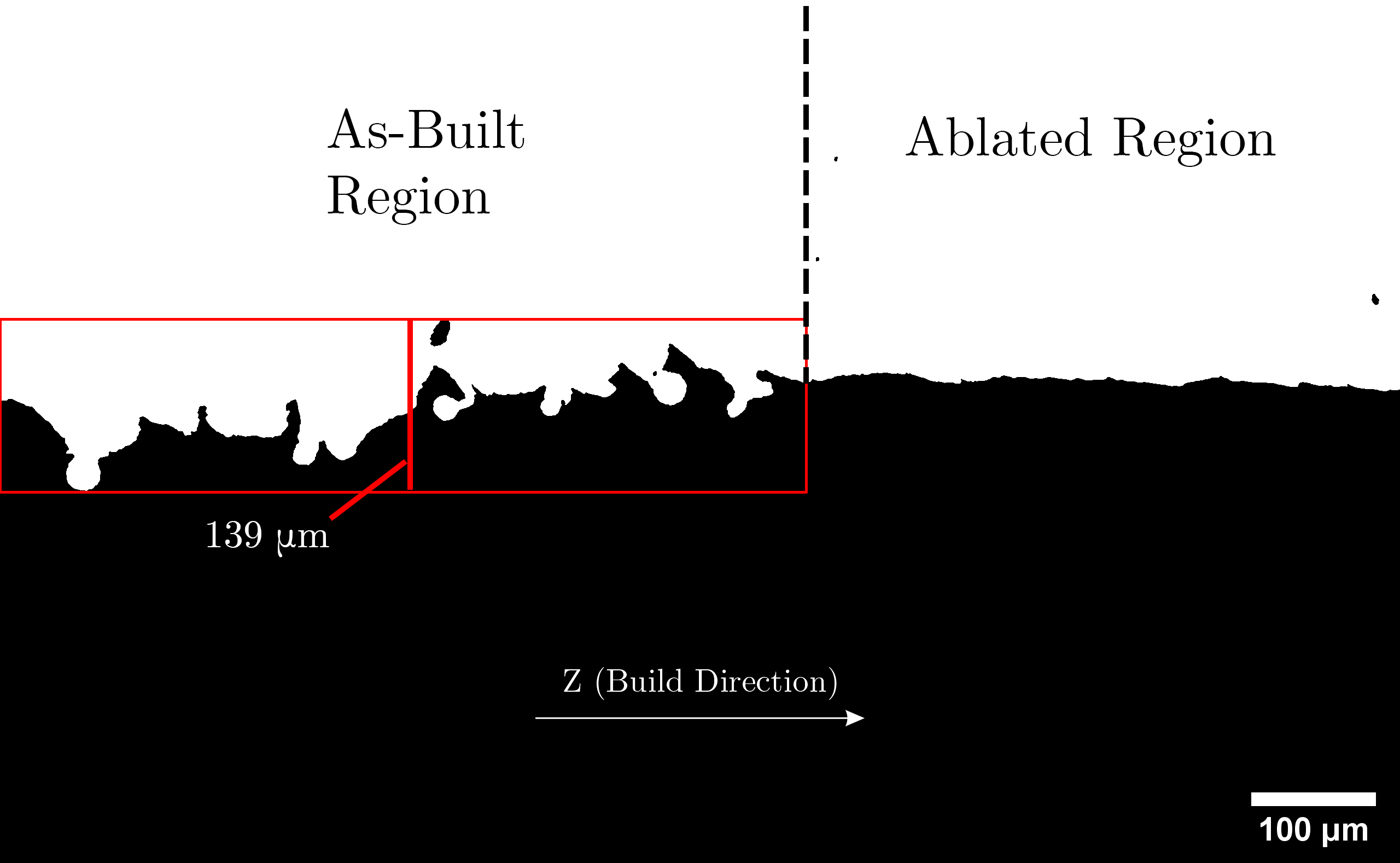 Image showing a part with ablated and non-ablated surfaces